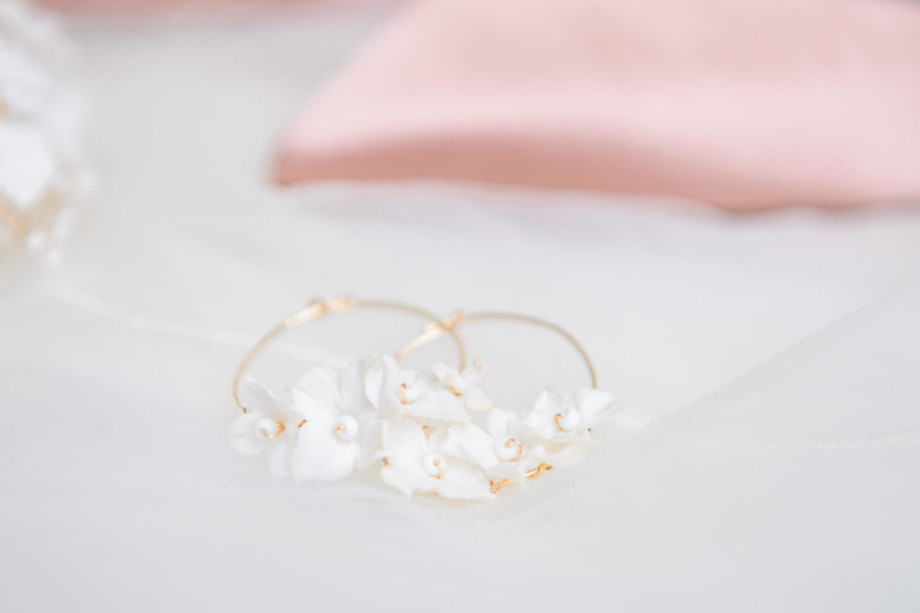 Elegant and feminine wedding white floral earrings