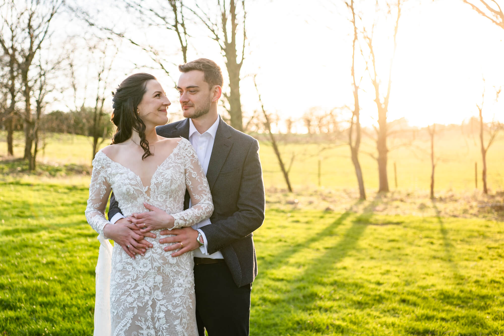 Milton Keynes Wedding Photographer Chloe Bolam - Furtho Manor Farm Wedding - Sunset Golden Hour Couple Portrait