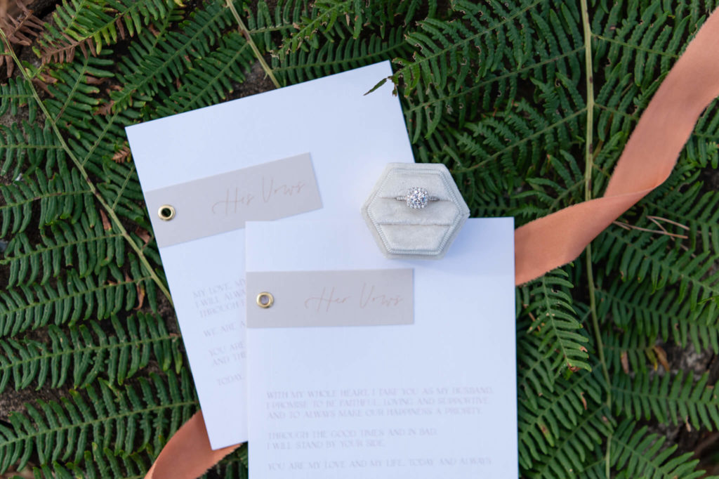 Chloe Bolam - UK Elopement Tips - Woods Elopement Wedding Photographer - wedding ring and vows details