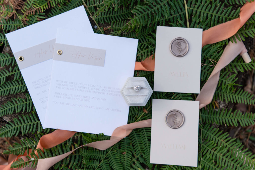 Chloe Bolam - UK Elopement Tips - Woods Elopement Wedding Photographer - wedding ring and stationery details