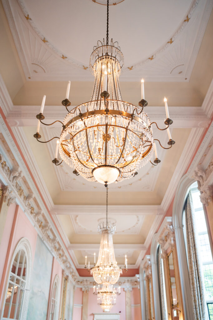 Chandeliers in the Versailles Suite at a Danesfield House Wedding