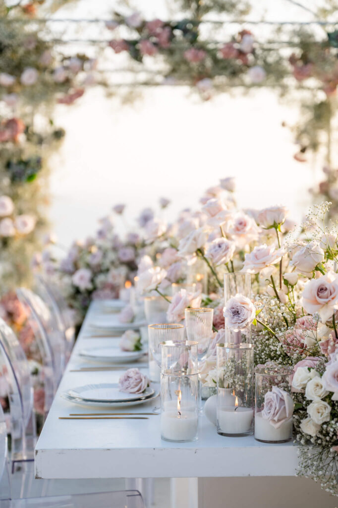 Floral styling at an outdoor destination wedding in Europe 