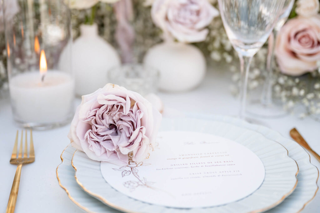 Table setting at a destination wedding in Europe 