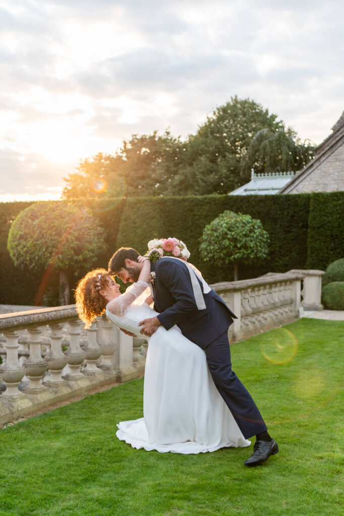 A couple in the sunset at their Euridge Manor wedding