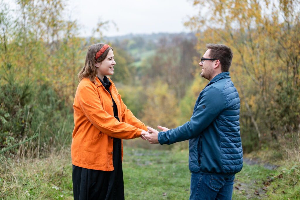 Shropshire engagement photoshoot at a woodland viewpoint