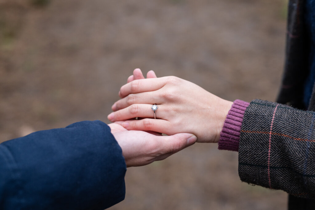 Shropshire proposal location. Silver diamond engagement ring