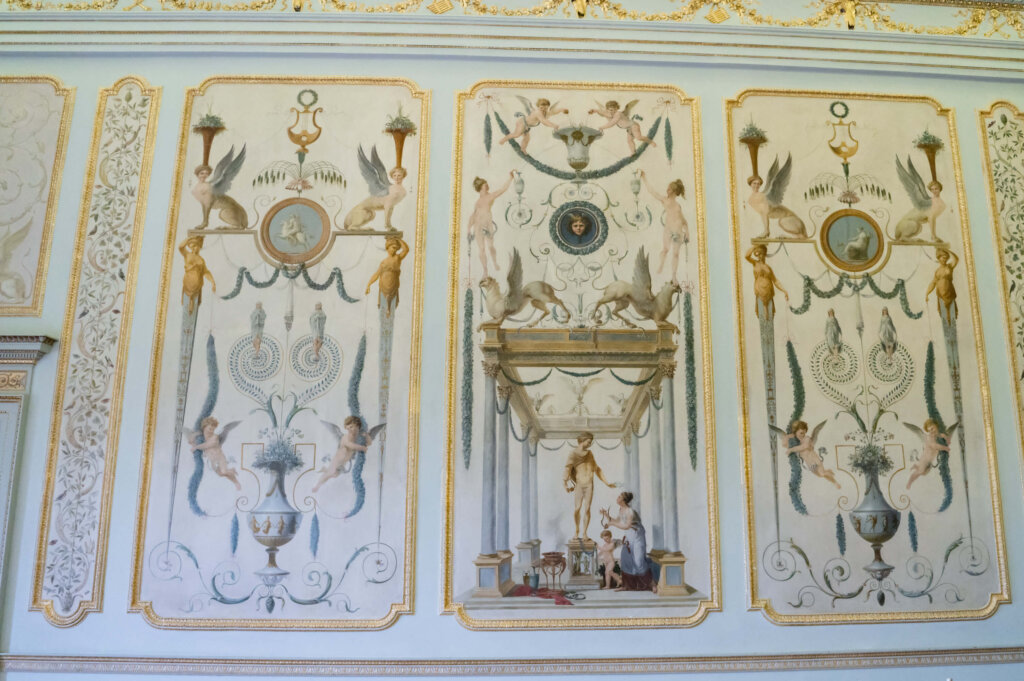 Detailed painted walls in the Music Room at a Stowe House Wedding