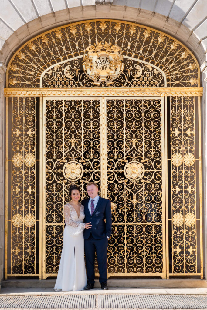 The golden gates at Cliveden House Hotel. UK wedding photographer Chloe Bolam Photography