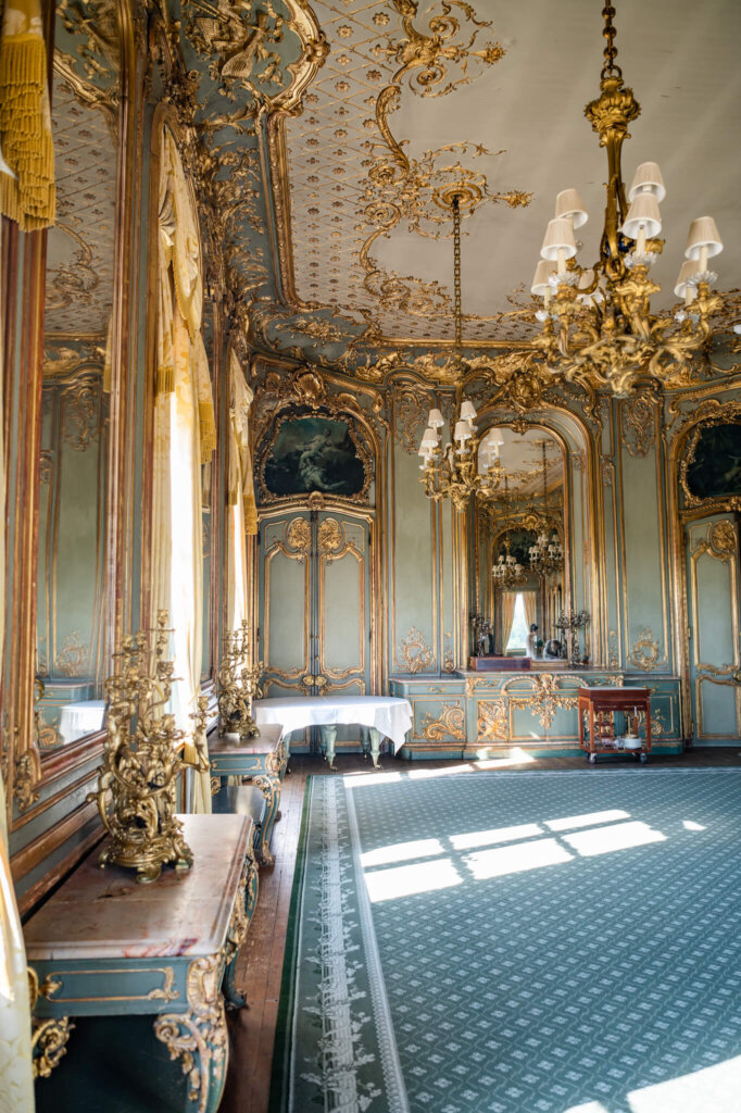 Cliveden House Hotel interior with gold chandeliers